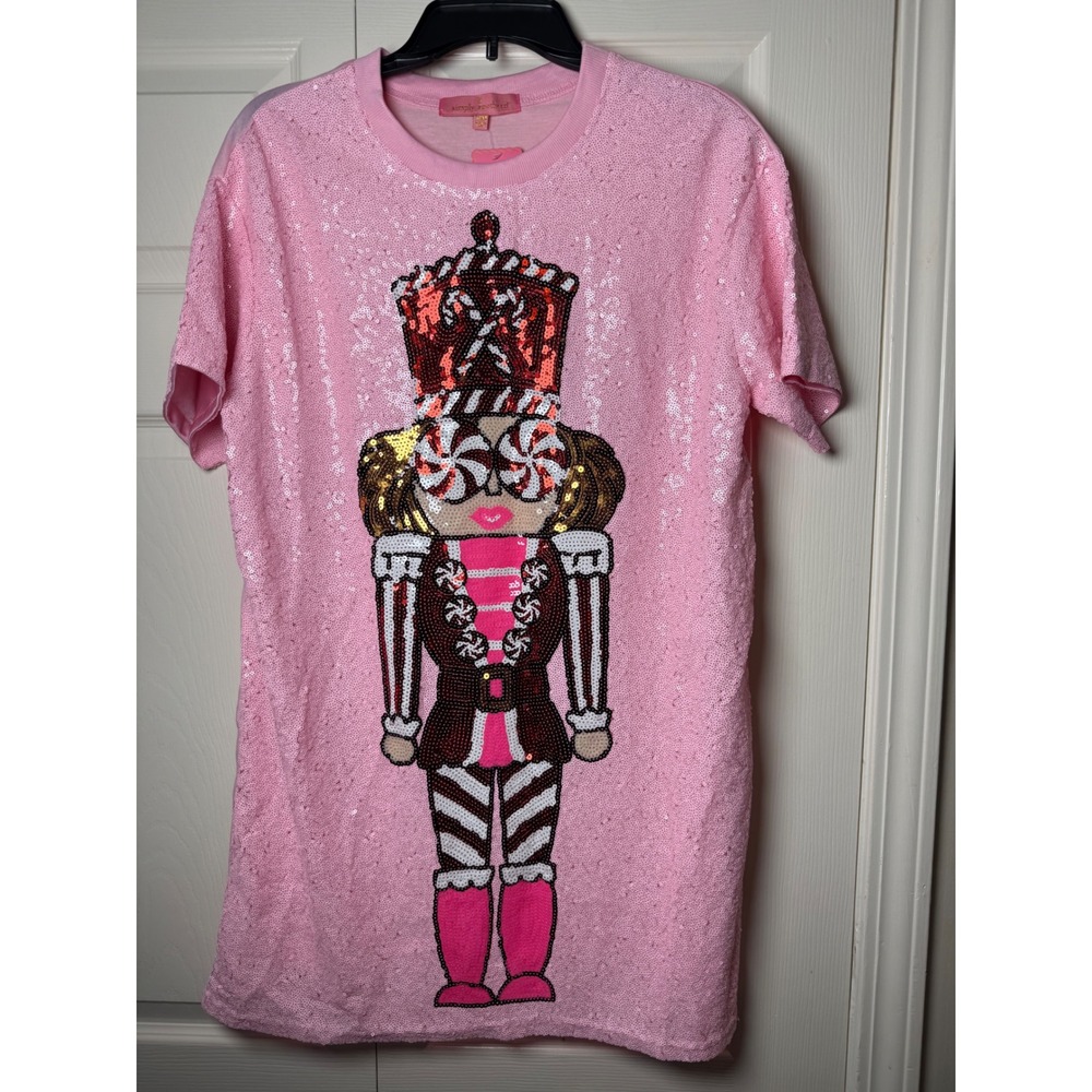 Simply Southern Pink‎ Sequin Nutcracker T-Shirt Dress Christmas Holiday S/M NEW